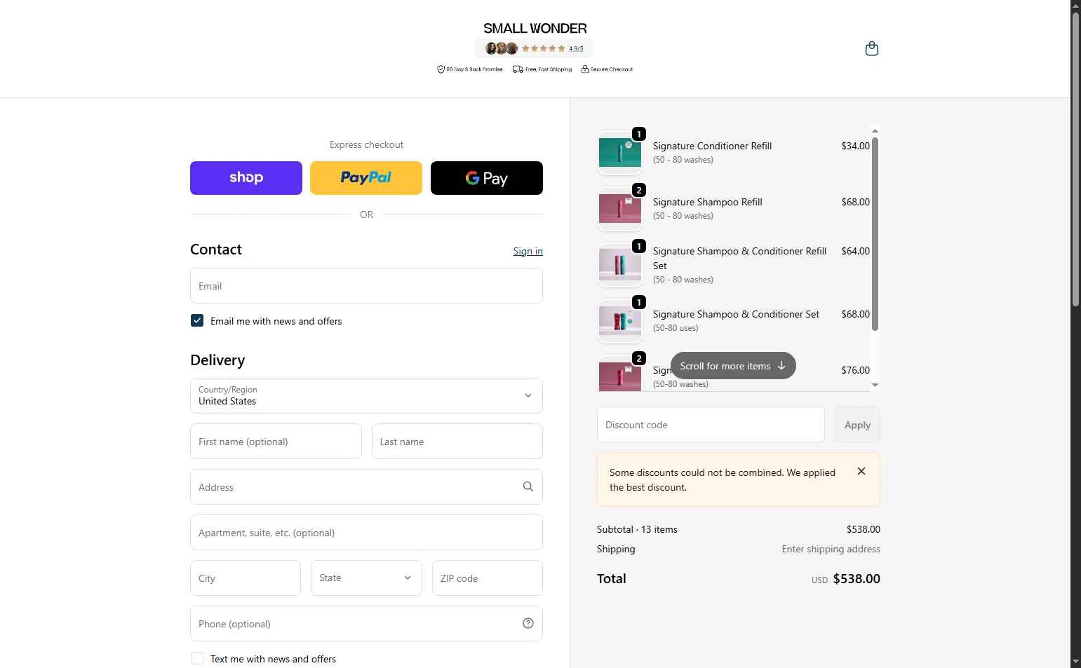 Small Wonder checkout page showing Small Wonder promo code box | Screenshot taken by SimplyCodes community member on Dec 24, 2025