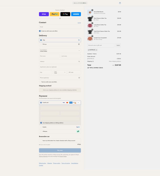 Smallwood Home checkout page showing Smallwood Home promo code box | Screenshot taken by SimplyCodes community member on Aug 30, 2025