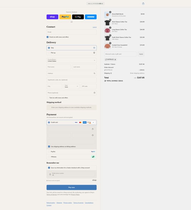 Smallwood Home checkout page showing Smallwood Home promo code box | Screenshot taken by SimplyCodes community member on Sep 3, 2025