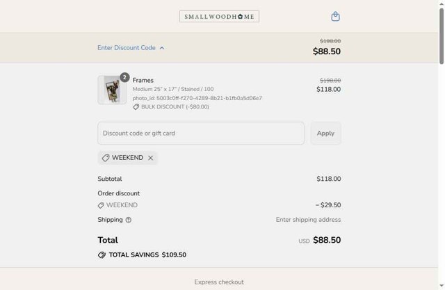 Smallwood Home checkout page showing Smallwood Home promo code box | Screenshot taken by SimplyCodes community member on Sep 6, 2025
