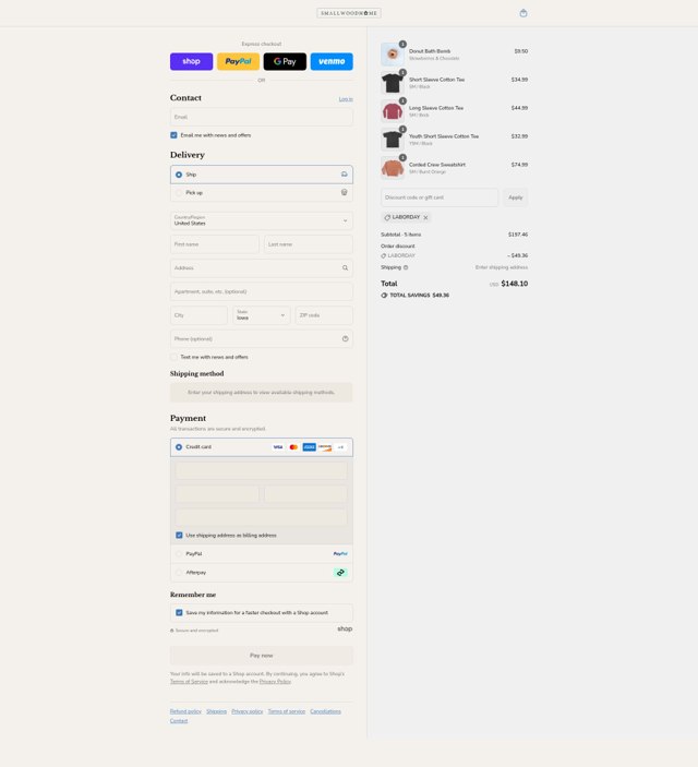 Smallwood Home checkout page showing Smallwood Home promo code box | Screenshot taken by SimplyCodes community member on Aug 30, 2025