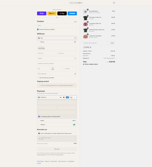 Smallwood Home checkout page showing Smallwood Home promo code box | Screenshot taken by SimplyCodes community member on Sep 3, 2025