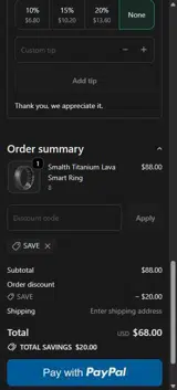 Smalth Ring coupon verification screenshot