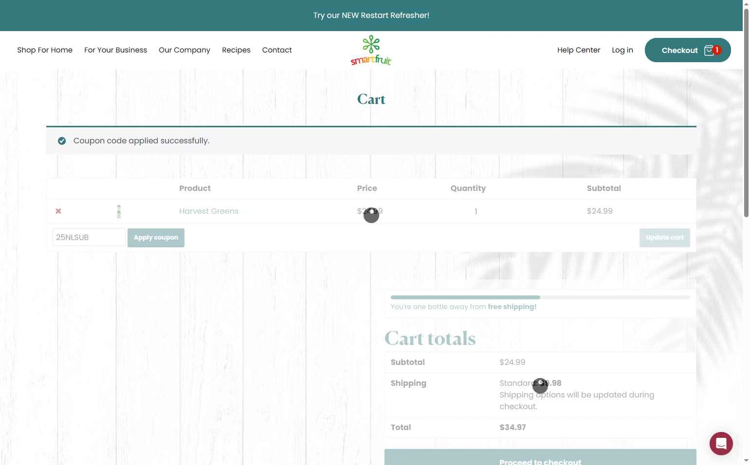 Smartfruit checkout page showing Smartfruit coupon code box | Screenshot taken by SimplyCodes community member on Jul 7, 2025