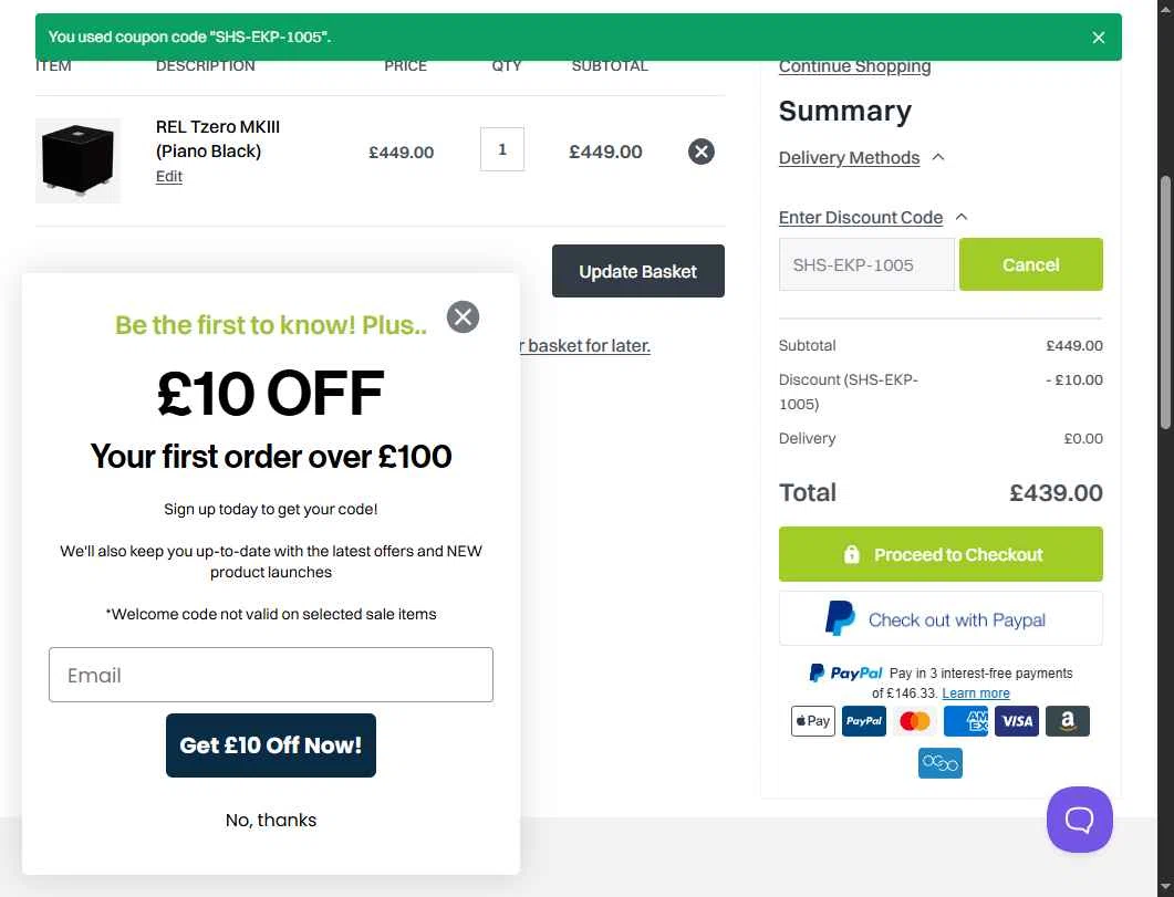 Smart Home Sounds checkout page showing Smart Home Sounds discount code box | Screenshot taken by SimplyCodes community member on Sep 16, 2025