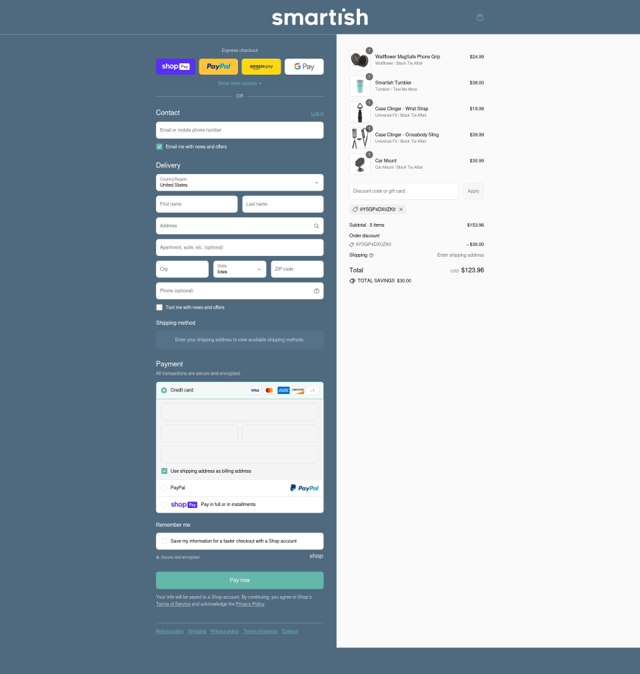 Smartish checkout page showing Smartish discount code box | Screenshot taken by SimplyCodes community member on Aug 9, 2025