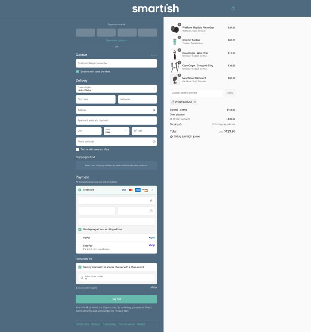 Smartish checkout page showing Smartish discount code box | Screenshot taken by SimplyCodes community member on Sep 4, 2025