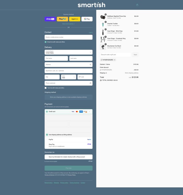 Smartish checkout page showing Smartish discount code box | Screenshot taken by SimplyCodes community member on Aug 17, 2025