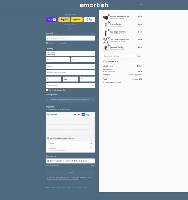 Smartish checkout page showing Smartish discount code box | Screenshot taken by SimplyCodes community member on Aug 26, 2025