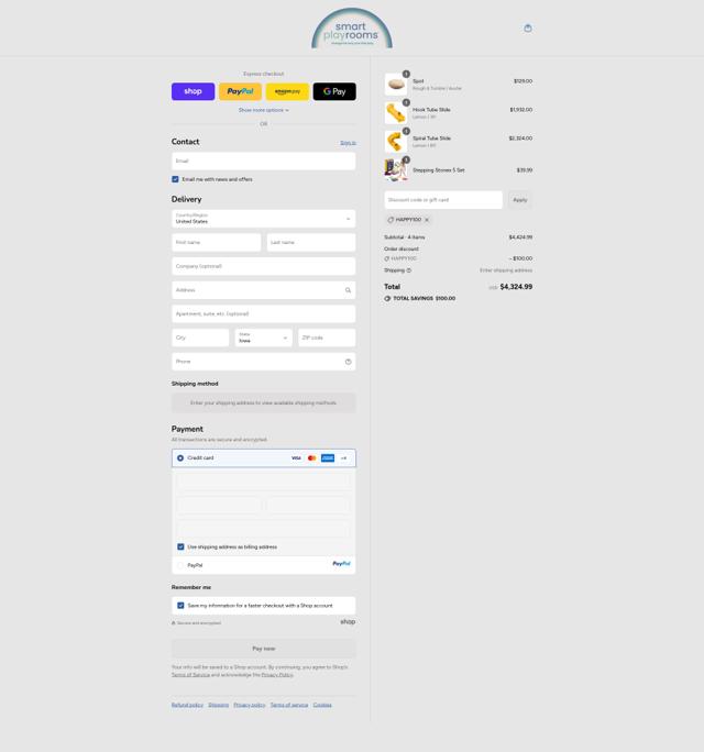 Smart Playrooms checkout page showing Smart Playrooms promo code box | Screenshot taken by SimplyCodes community member on Sep 11, 2025