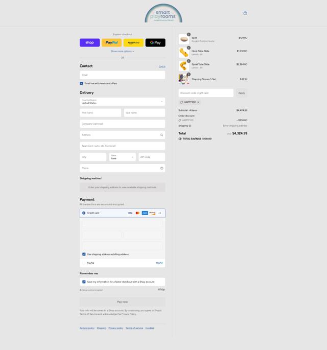 Smart Playrooms checkout page showing Smart Playrooms promo code box | Screenshot taken by SimplyCodes community member on Sep 8, 2025