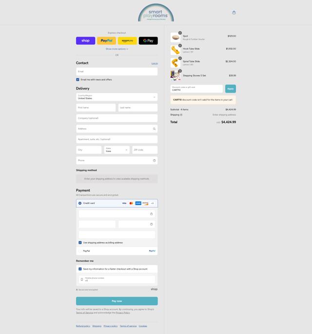 Smart Playrooms checkout page showing Smart Playrooms promo code box | Screenshot taken by SimplyCodes community member on Sep 8, 2025