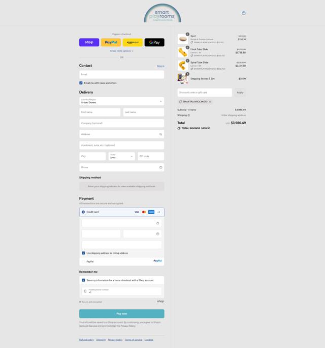 Smart Playrooms checkout page showing Smart Playrooms promo code box | Screenshot taken by SimplyCodes community member on Sep 11, 2025