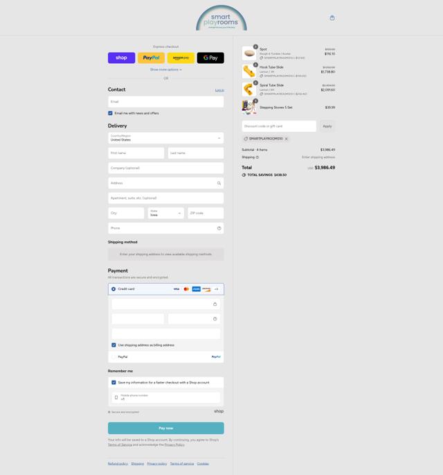 Smart Playrooms checkout page showing Smart Playrooms promo code box | Screenshot taken by SimplyCodes community member on Sep 8, 2025