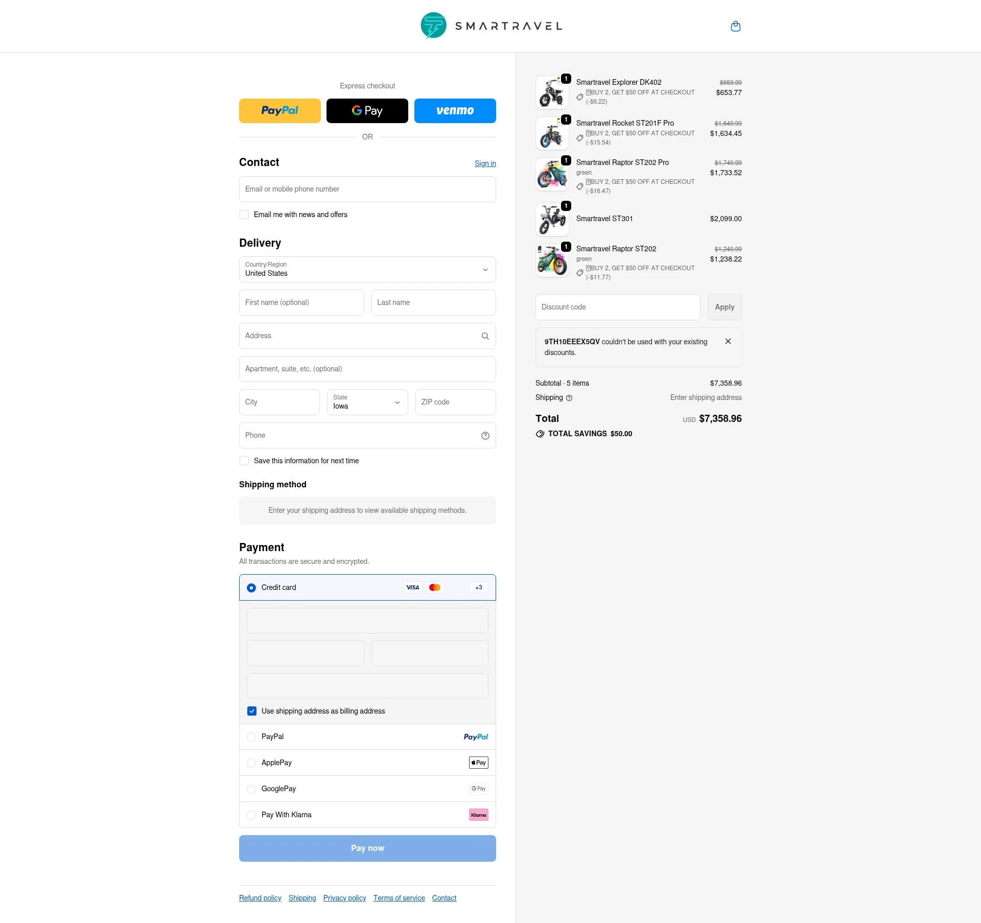 Smartravel checkout page showing Smartravel promo code box | Screenshot taken by SimplyCodes community member on Jan 8, 2026