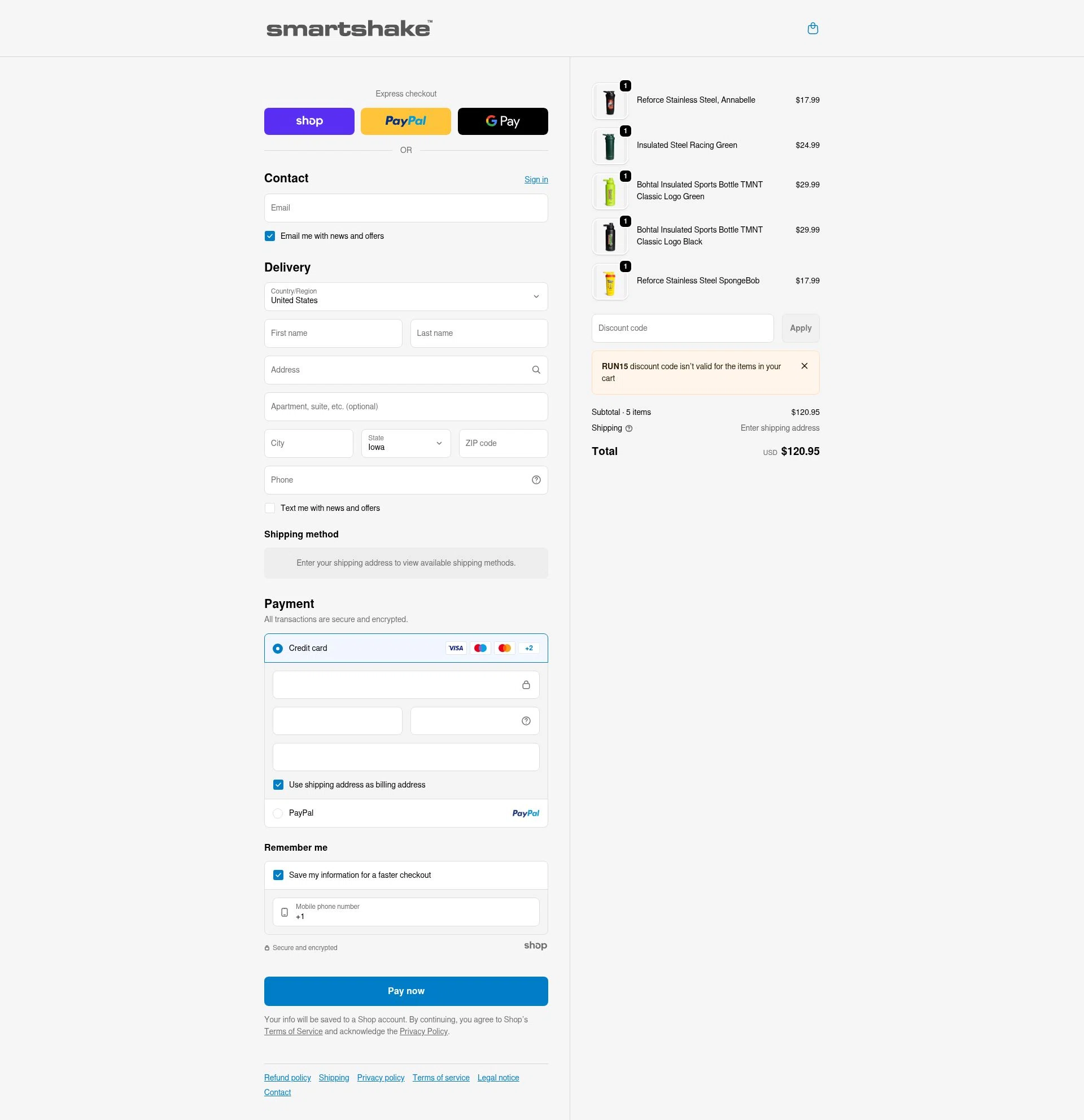 SmartShake checkout page showing SmartShake discount code box | Screenshot taken by SimplyCodes community member on Jan 27, 2026