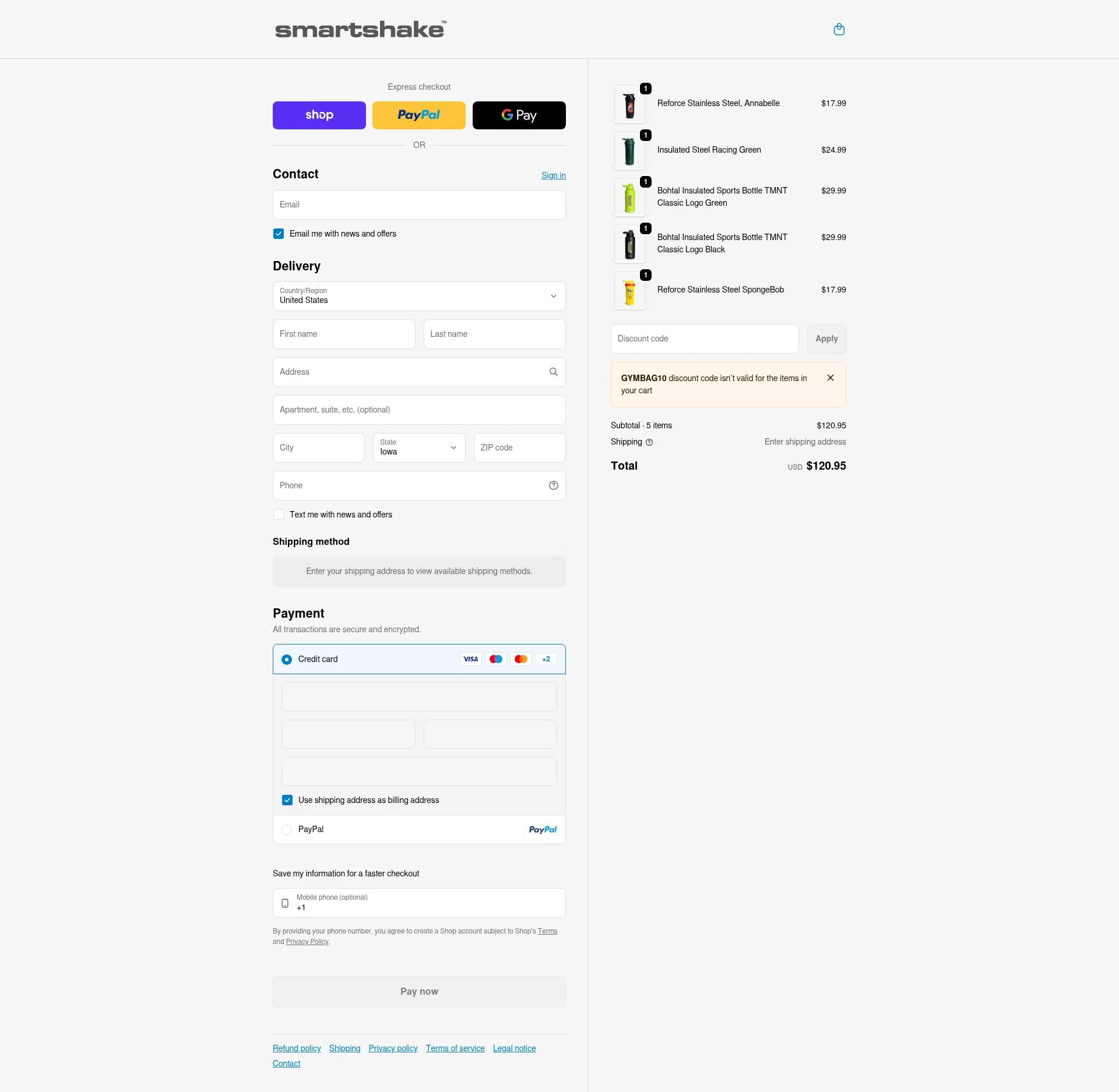 SmartShake checkout page showing SmartShake discount code box | Screenshot taken by SimplyCodes community member on Jan 31, 2026