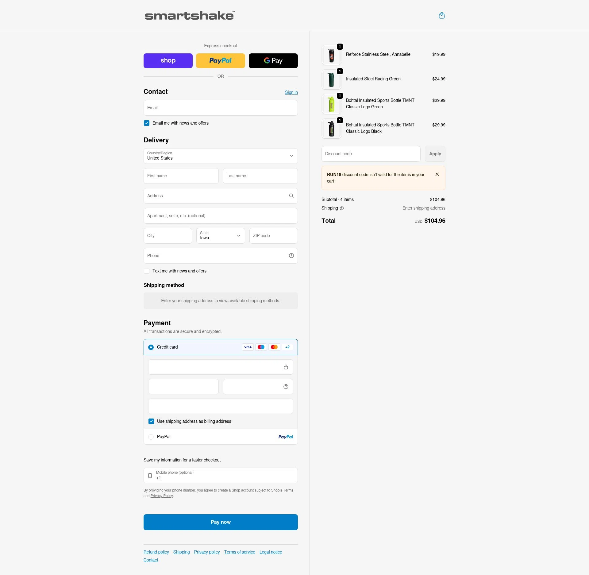 SmartShake checkout page showing SmartShake discount code box | Screenshot taken by SimplyCodes community member on Feb 9, 2026