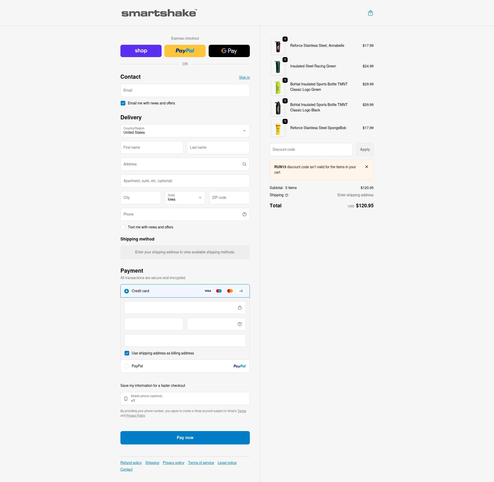 SmartShake checkout page showing SmartShake discount code box | Screenshot taken by SimplyCodes community member on Jan 31, 2026