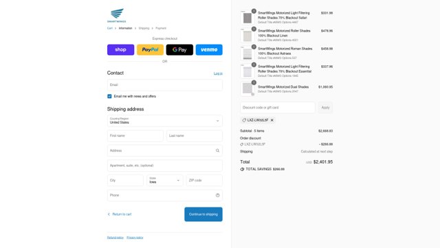 SmartWings checkout page showing SmartWings discount code box | Screenshot taken by SimplyCodes community member on Aug 30, 2025