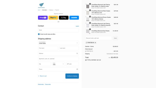 SmartWings checkout page showing SmartWings discount code box | Screenshot taken by SimplyCodes community member on Aug 26, 2025