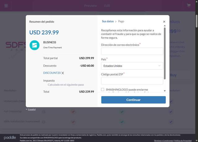 Smashing Logo checkout page showing Smashing Logo discount code box | Screenshot taken by SimplyCodes community member on Jul 1, 2025