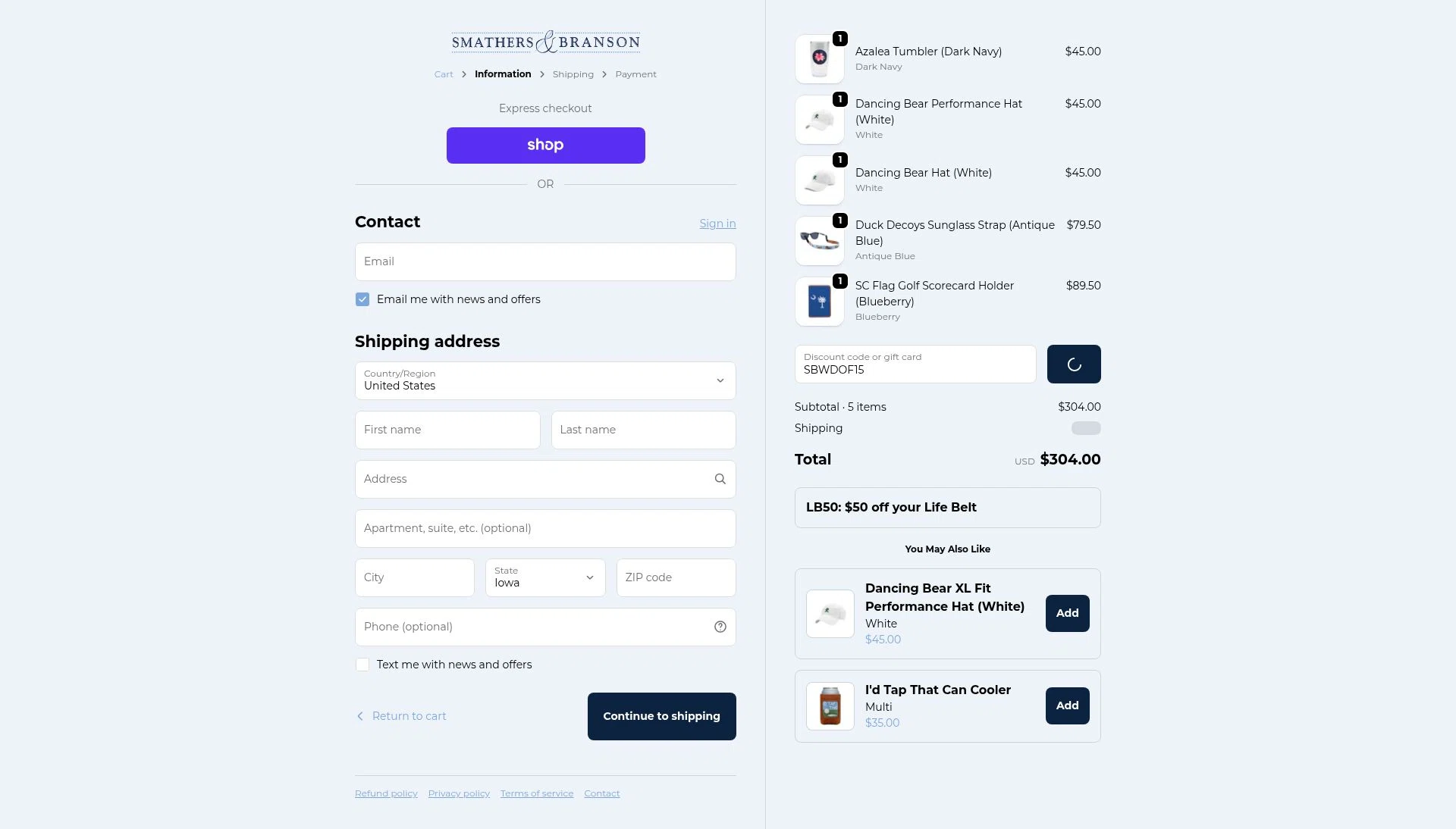 Smathers & Branson checkout page showing Smathers & Branson coupon code box | Screenshot taken by SimplyCodes community member on Feb 23, 2026