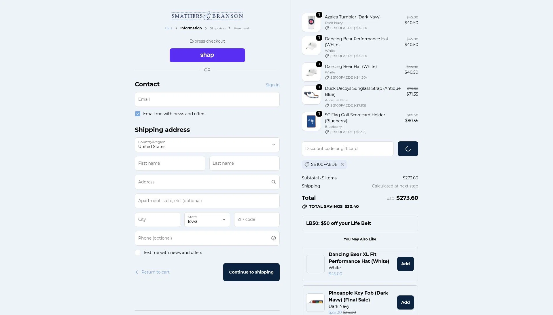 Smathers & Branson checkout page showing Smathers & Branson coupon code box | Screenshot taken by SimplyCodes community member on Feb 18, 2026