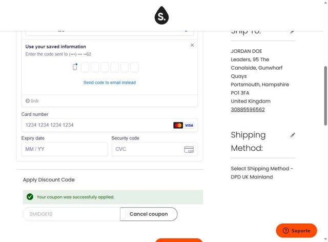 Smidge checkout page showing Smidge discount code box | Screenshot taken by SimplyCodes community member on Jun 13, 2025