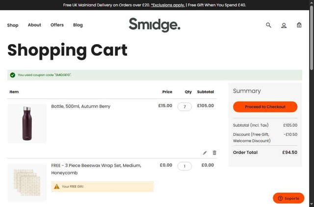 Smidge checkout page showing Smidge discount code box | Screenshot taken by SimplyCodes community member on Jun 13, 2025