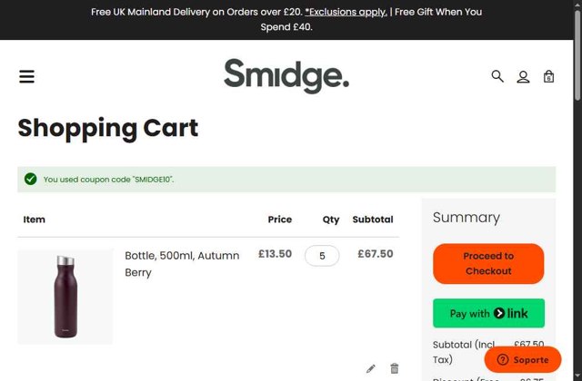 Smidge checkout page showing Smidge discount code box | Screenshot taken by SimplyCodes community member on Jul 20, 2025