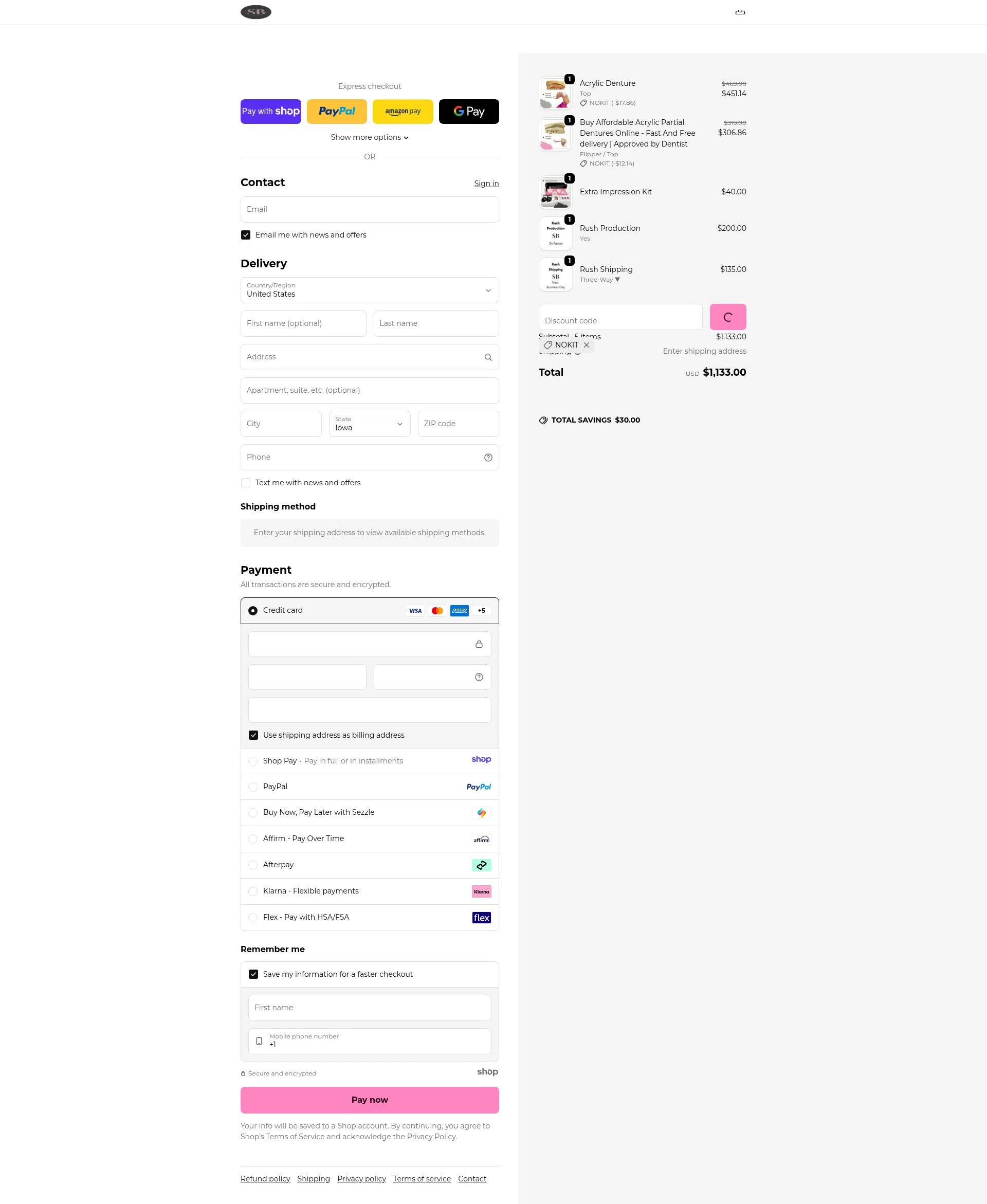 Smile Boutique NY checkout page showing Smile Boutique NY coupon code box | Screenshot taken by SimplyCodes community member on Jan 7, 2026