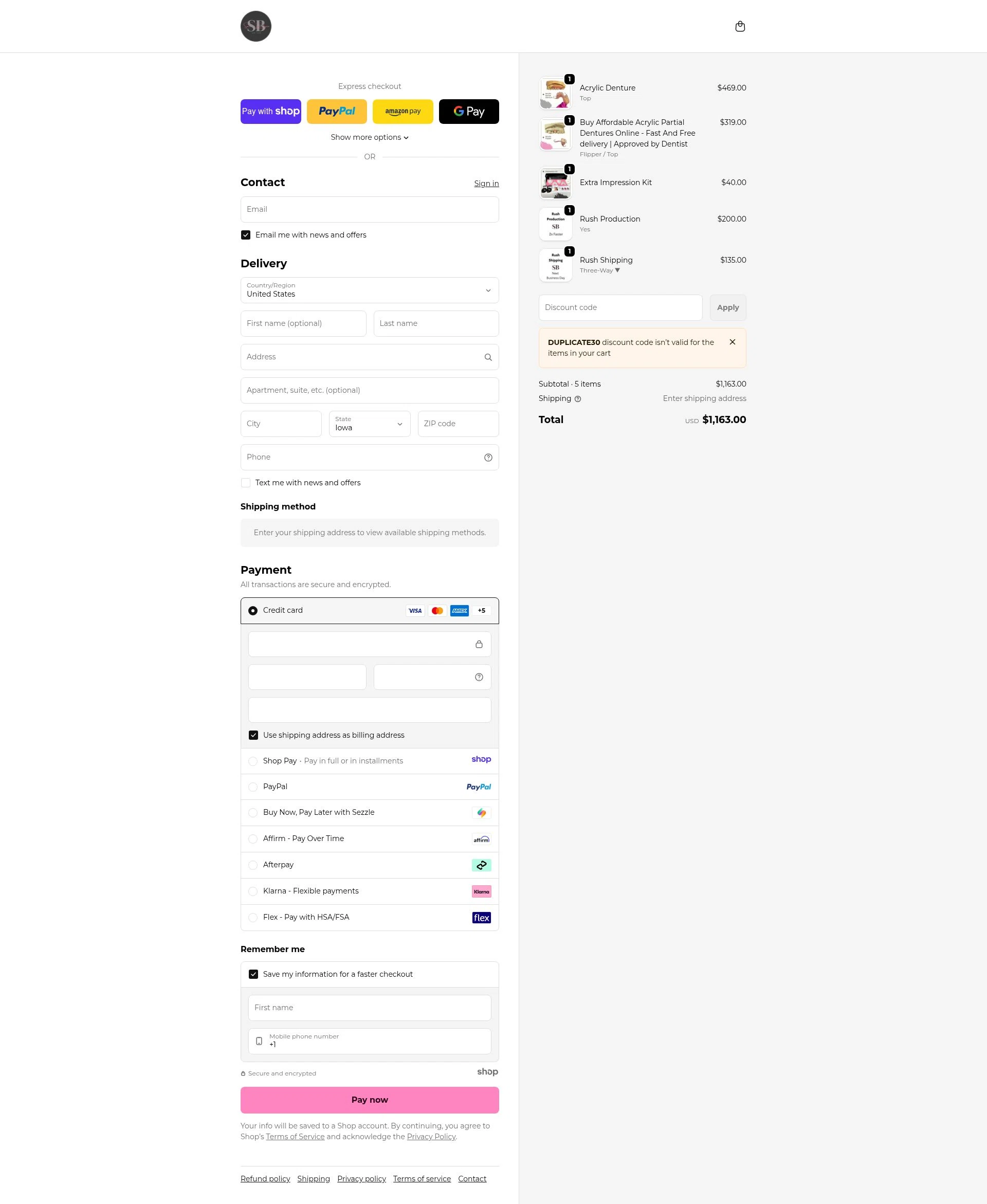 Smile Boutique NY checkout page showing Smile Boutique NY coupon code box | Screenshot taken by SimplyCodes community member on Jan 7, 2026
