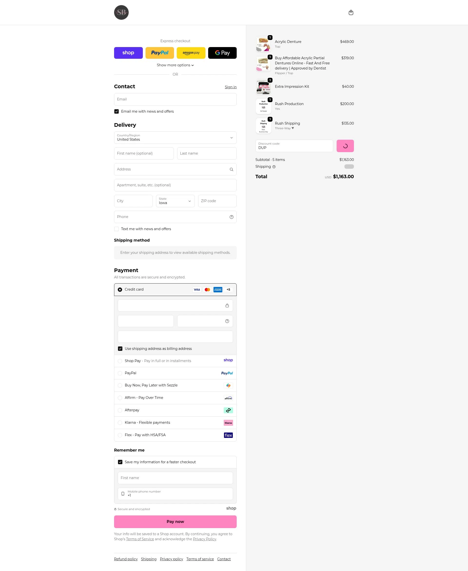 Smile Boutique NY checkout page showing Smile Boutique NY coupon code box | Screenshot taken by SimplyCodes community member on Jan 2, 2026