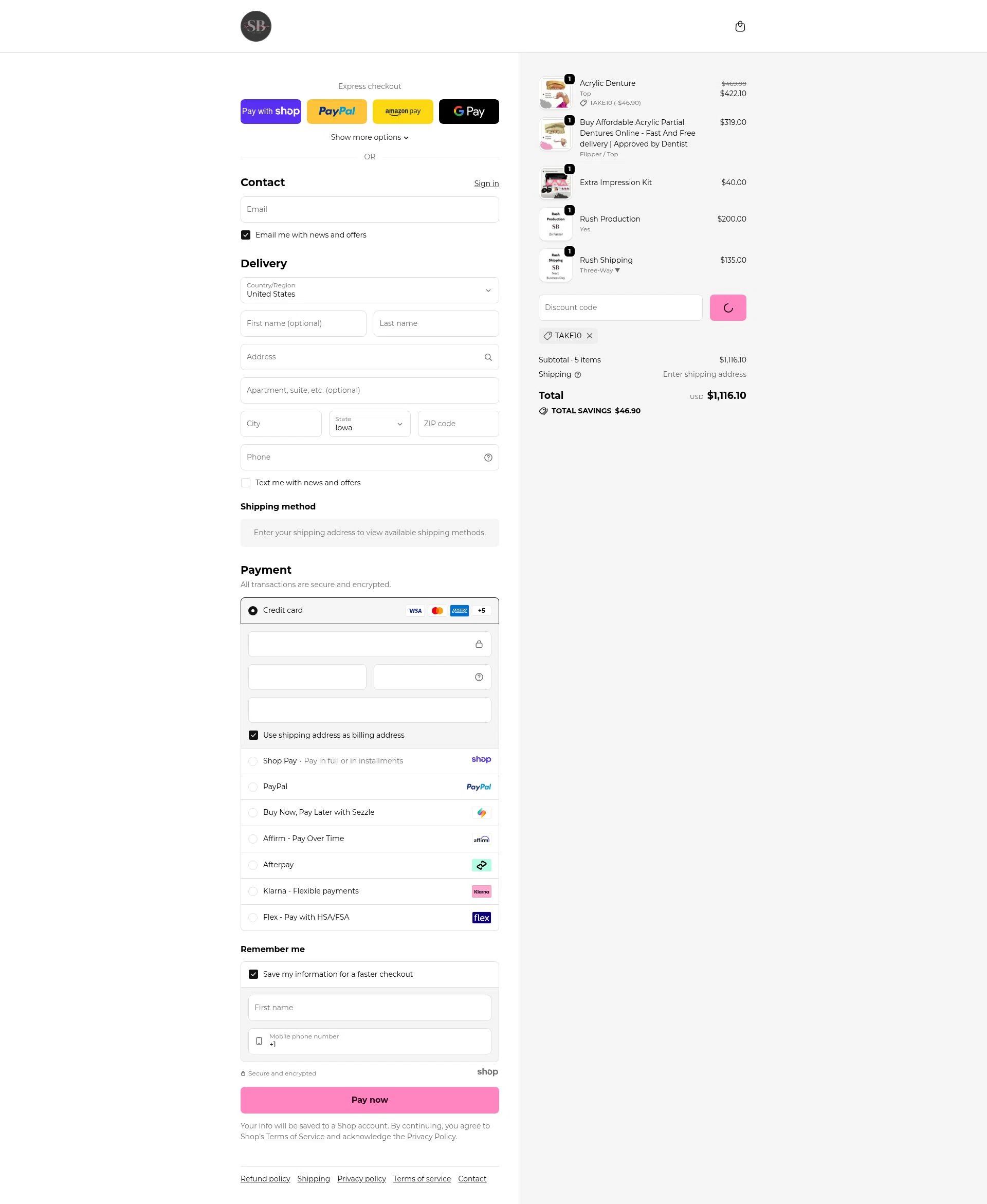 Smile Boutique NY checkout page showing Smile Boutique NY coupon code box | Screenshot taken by SimplyCodes community member on Jan 7, 2026