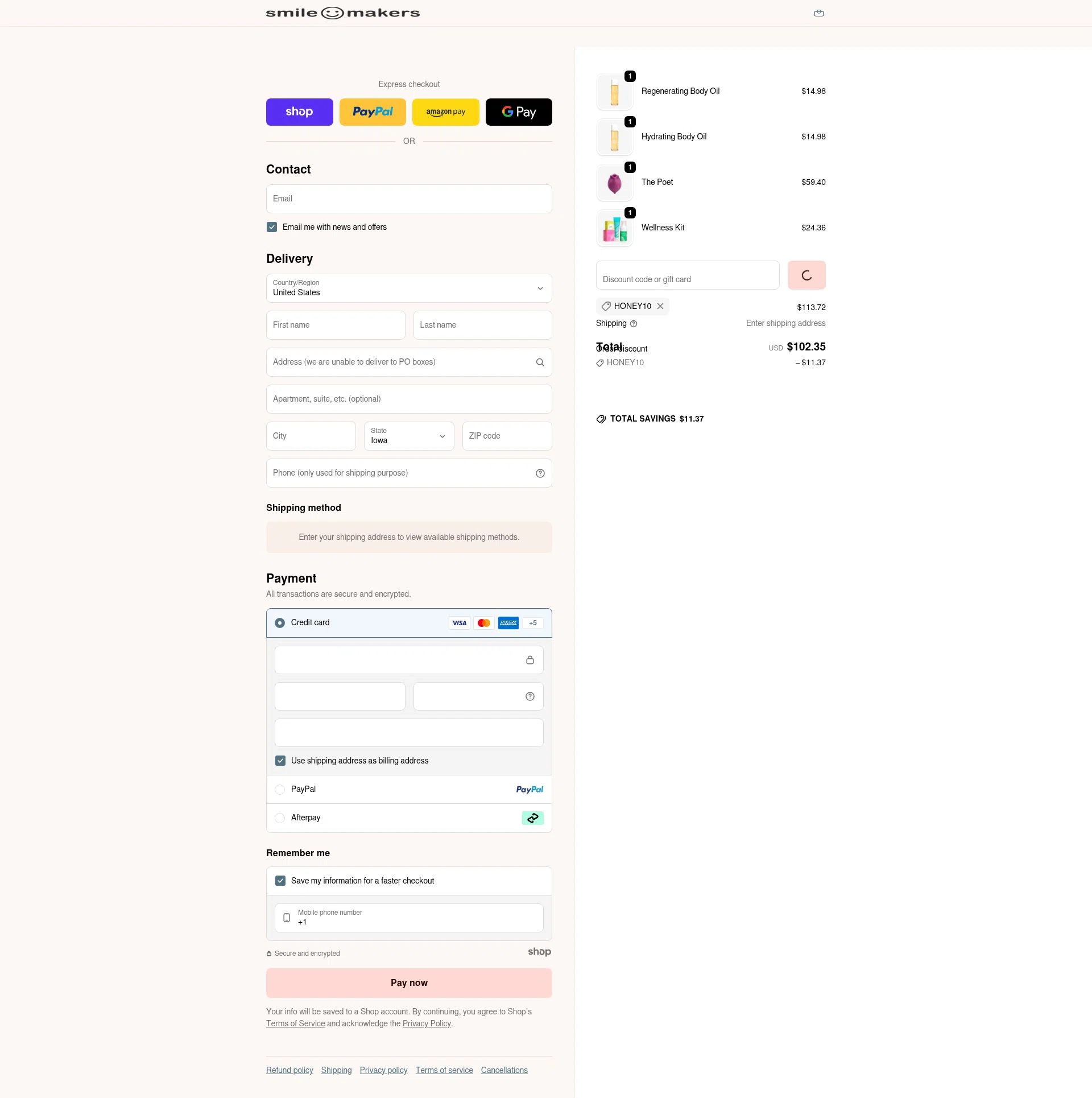 Smile Makers checkout page showing Smile Makers promo code box | Screenshot taken by SimplyCodes community member on Dec 27, 2025