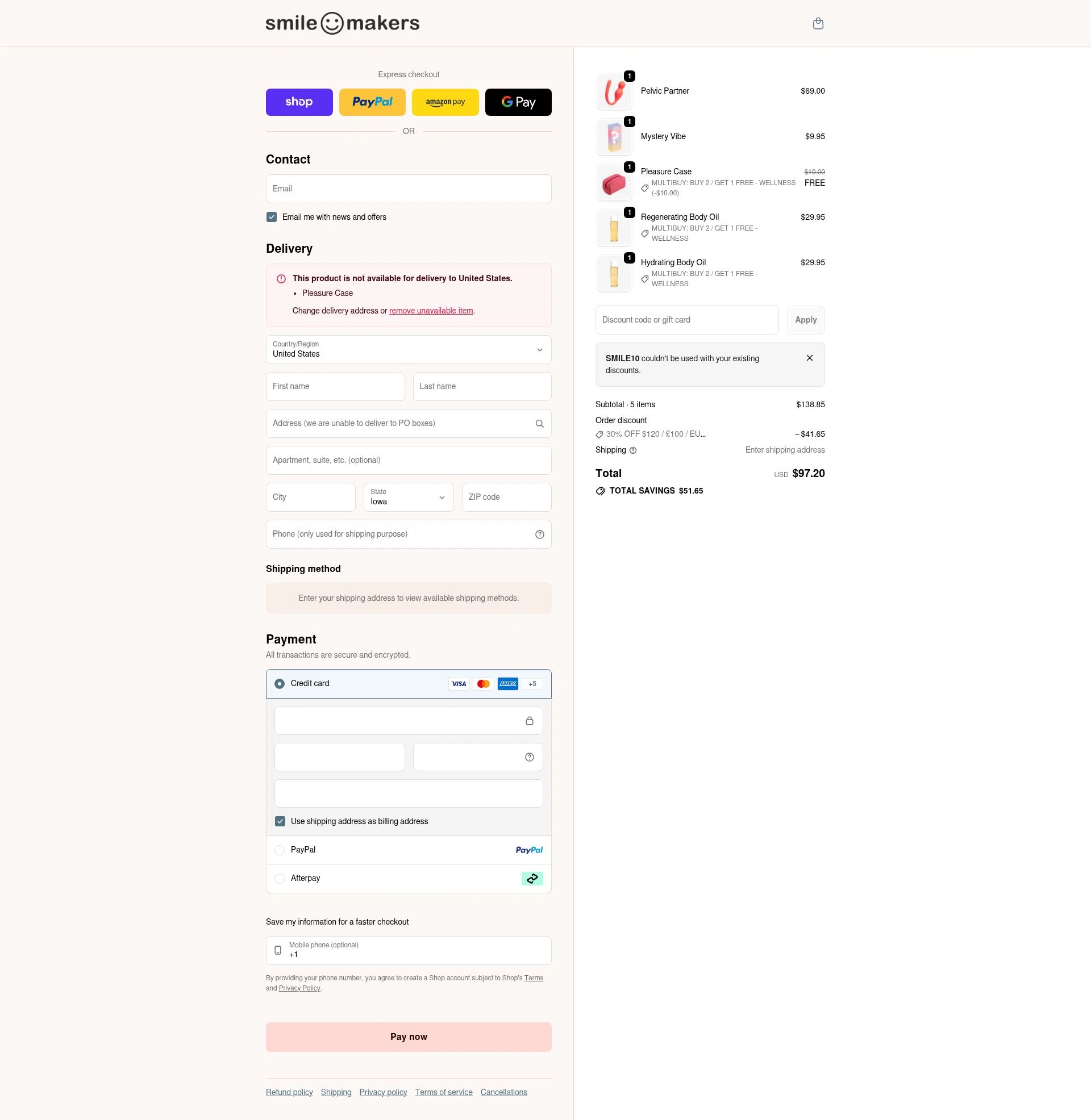 Smile Makers checkout page showing Smile Makers promo code box | Screenshot taken by SimplyCodes community member on Feb 4, 2026