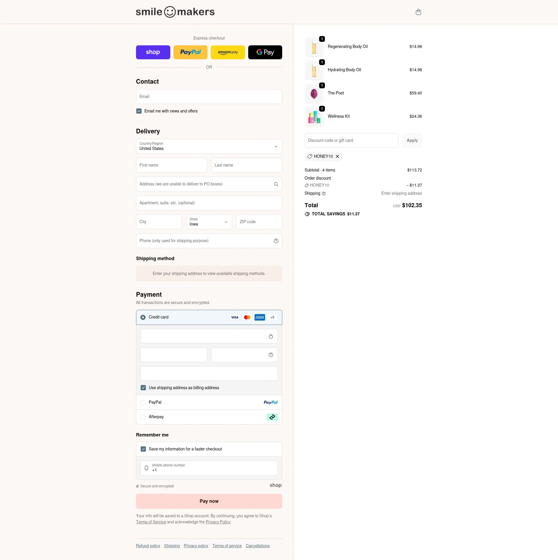 Smile Makers checkout page showing Smile Makers promo code box | Screenshot taken by SimplyCodes community member on Dec 15, 2025