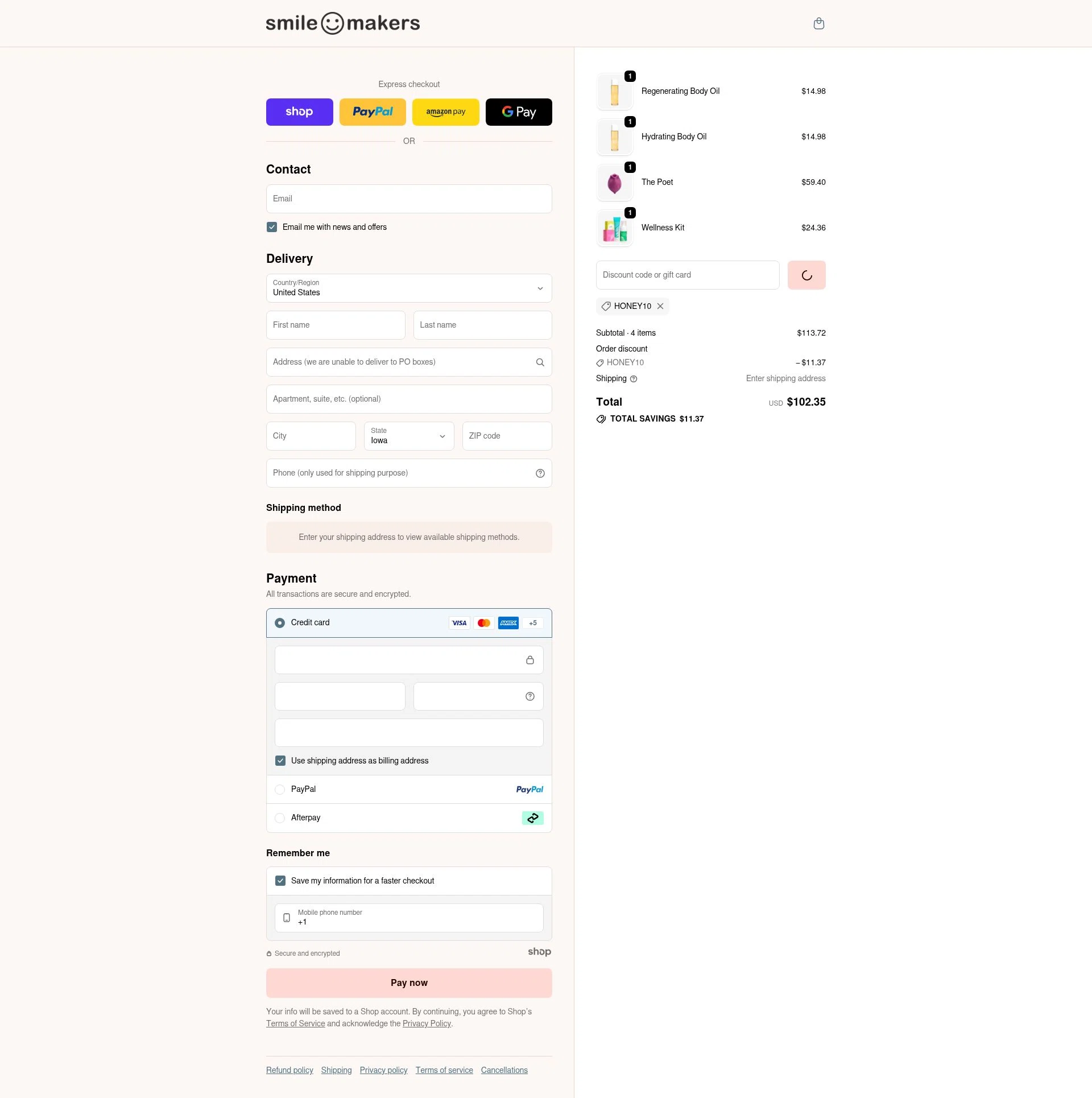 Smile Makers checkout page showing Smile Makers promo code box | Screenshot taken by SimplyCodes community member on Dec 22, 2025