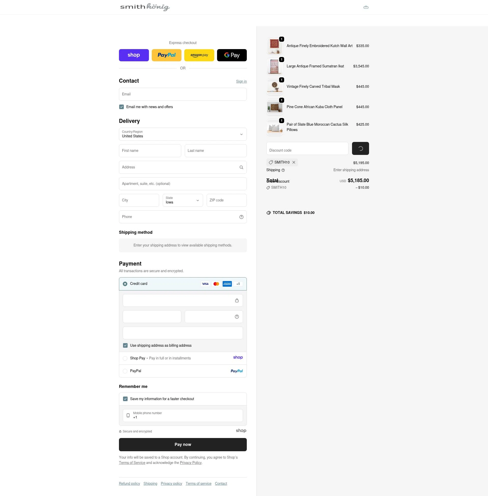 SmithHonig checkout page showing SmithHonig promo code box | Screenshot taken by SimplyCodes community member on Jan 1, 2026