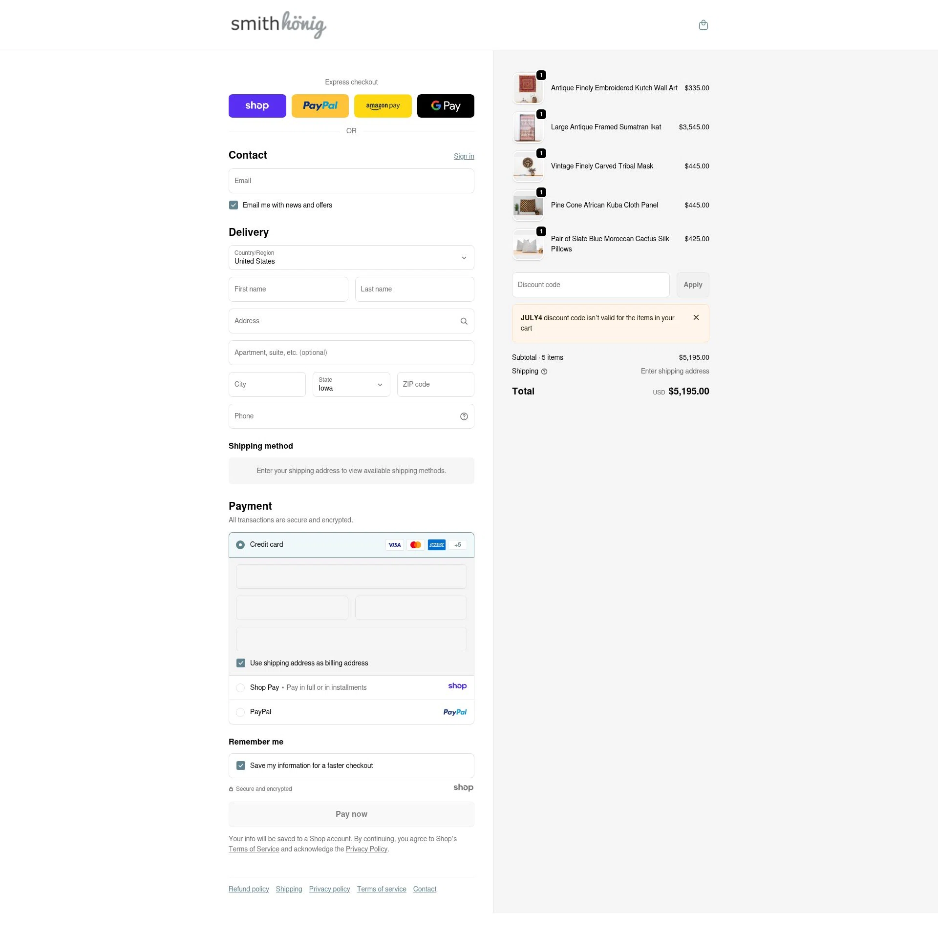 SmithHonig checkout page showing SmithHonig promo code box | Screenshot taken by SimplyCodes community member on Jan 6, 2026