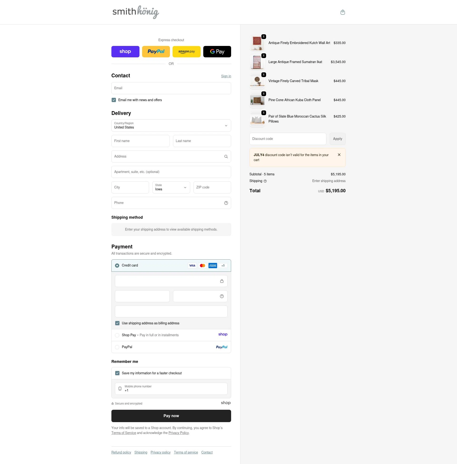 SmithHonig checkout page showing SmithHonig promo code box | Screenshot taken by SimplyCodes community member on Jan 1, 2026