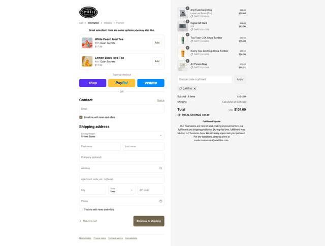 Smith Teamaker checkout page showing Smith Teamaker discount code box | Screenshot taken by SimplyCodes community member on Sep 12, 2025