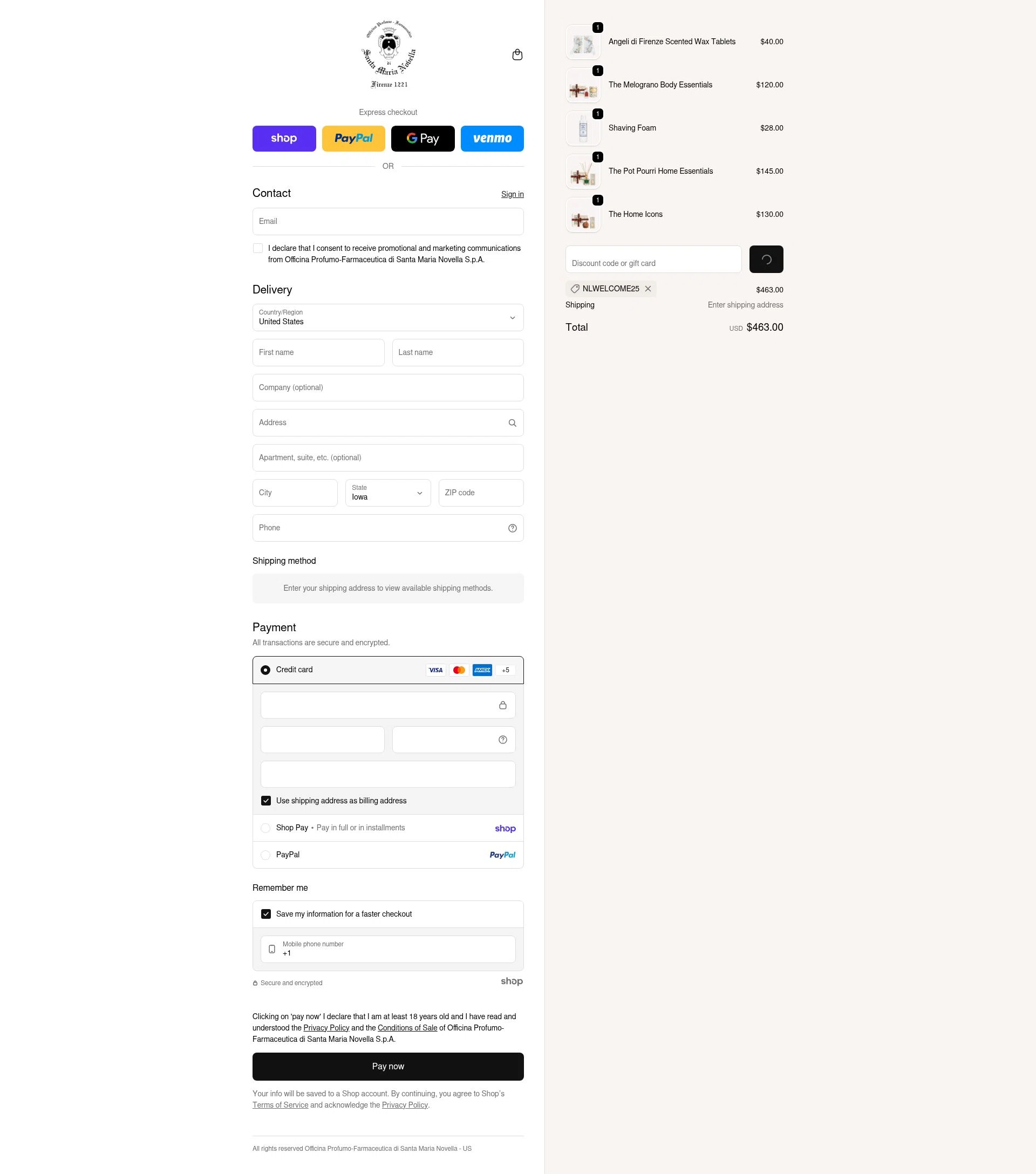 Santa Maria Novella USA checkout page showing Santa Maria Novella USA promo code box | Screenshot taken by SimplyCodes community member on Jan 27, 2026