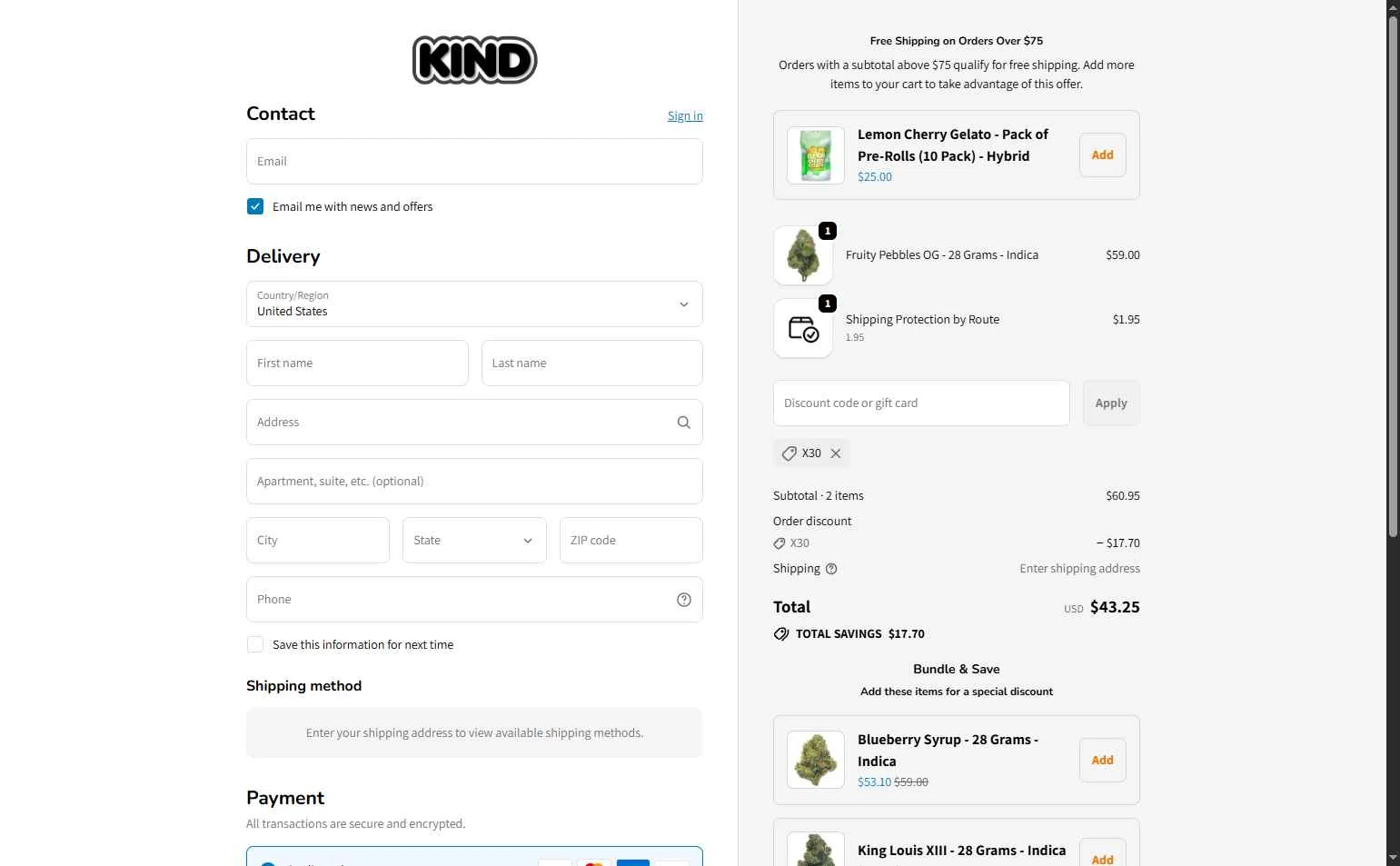 Smoke Kind checkout page showing Smoke Kind discount code box | Screenshot taken by SimplyCodes community member on Feb 3, 2026
