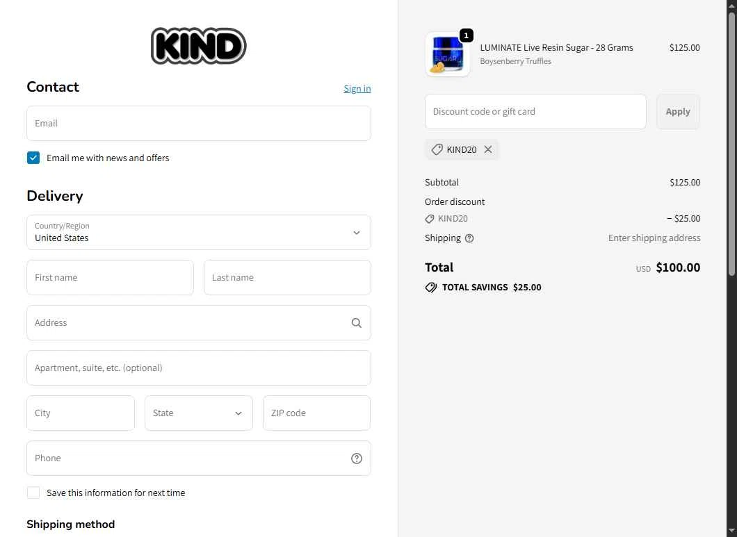 Smoke Kind checkout page showing Smoke Kind discount code box | Screenshot taken by SimplyCodes community member on Jan 30, 2026
