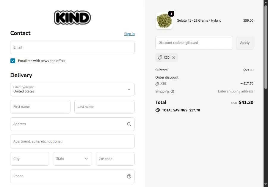 Smoke Kind checkout page showing Smoke Kind discount code box | Screenshot taken by SimplyCodes community member on Jan 5, 2026