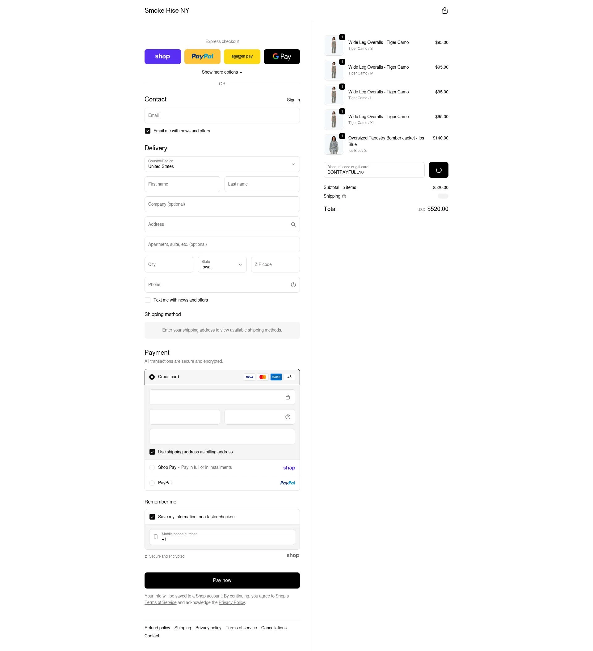 Smoke Rise NY checkout page showing Smoke Rise NY promo code box | Screenshot taken by SimplyCodes community member on Jan 26, 2026