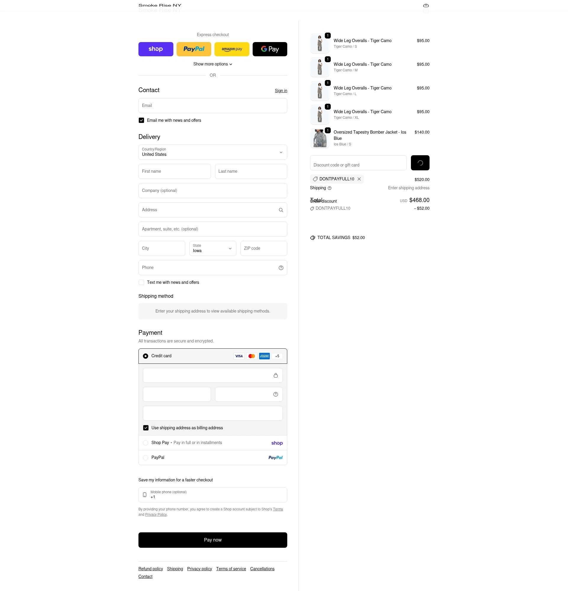 Smoke Rise NY checkout page showing Smoke Rise NY promo code box | Screenshot taken by SimplyCodes community member on Feb 8, 2026
