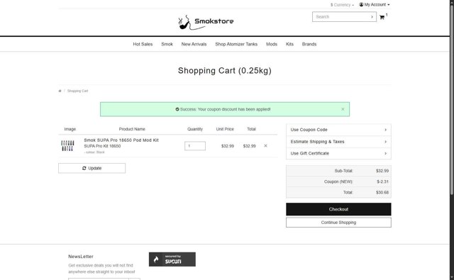 Smokstore checkout page showing Smokstore coupon code box | Screenshot taken by SimplyCodes community member on Jun 27, 2025